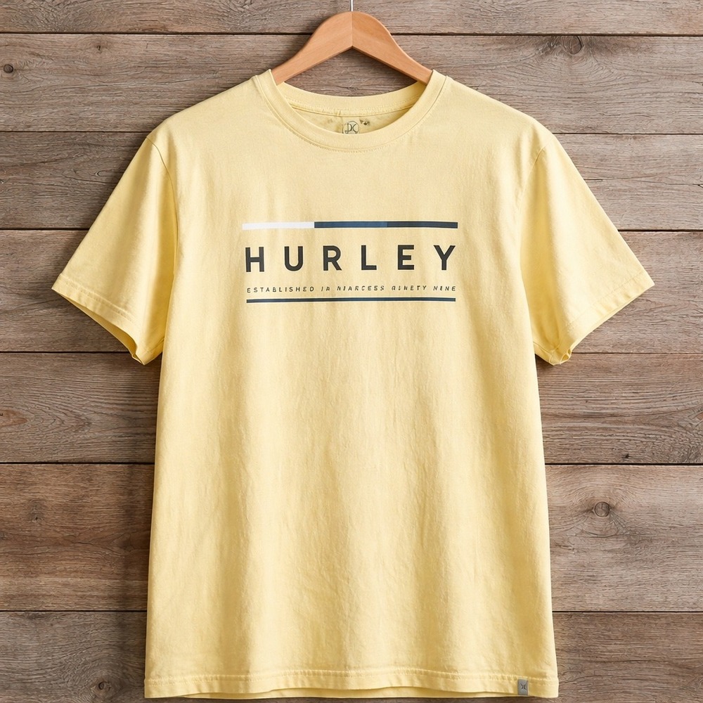 Hurley Mens XL Graphic T-Shirt Yellow Established 1999 Cotton‎ Surf Tee